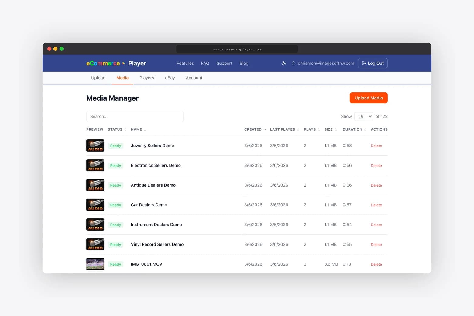 eCommercePlayer Media Manager for video players for antique & collectible sellers